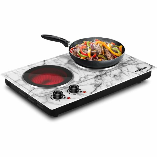 Cusimax Electric Double Hot Plate, Infrared Ceramic Electric Cooktopl, White Marble CMIP-C180-WS